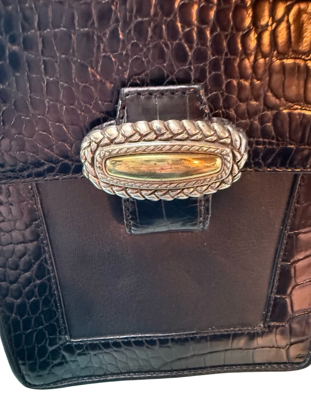 Brighton Brown Croc-Embossed Leather Crossbody with Decorative Metal Accent - Picture 4 of 9